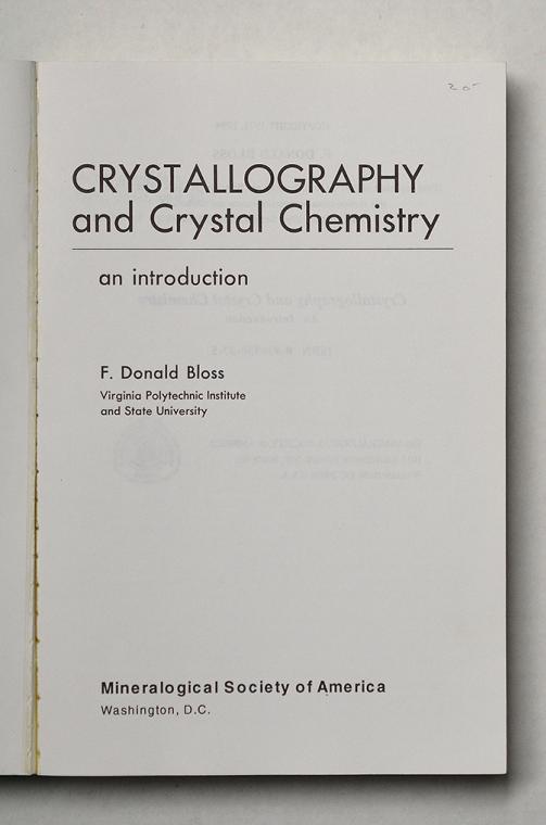 Crystallography and Crystal Chemistry by F. Donald Bloss