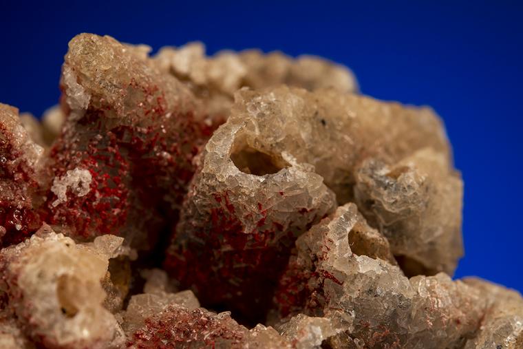 CINNABAR on FLUORITE after CALCITE
