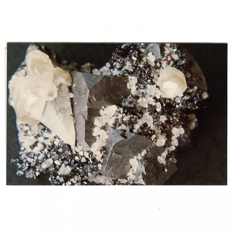 GALENA with FLUORITE and CALCITE on SPHALERITE