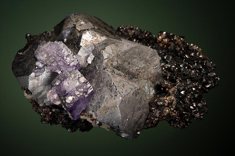 GALENA with FLUORITE and CALCITE on SPHALERITE