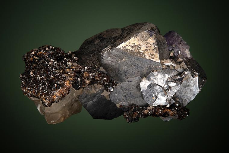 GALENA with FLUORITE and CALCITE on SPHALERITE