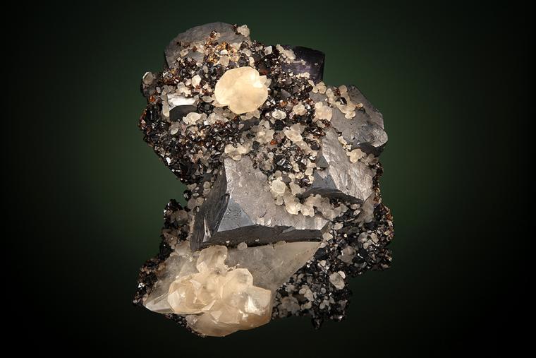 GALENA with FLUORITE and CALCITE on SPHALERITE