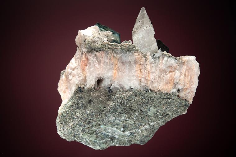 CHALCOCITE with CALCITE on QUARTZ