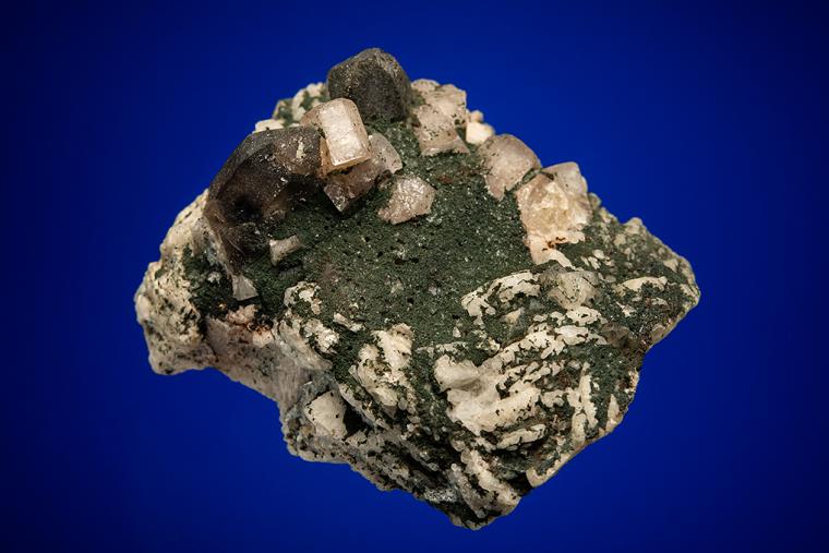 FLUORAPATITE with QUARTZ var. Smoky on MICROCLINE