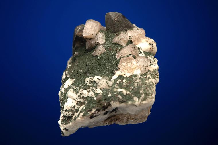 FLUORAPATITE with QUARTZ var. Smoky on MICROCLINE