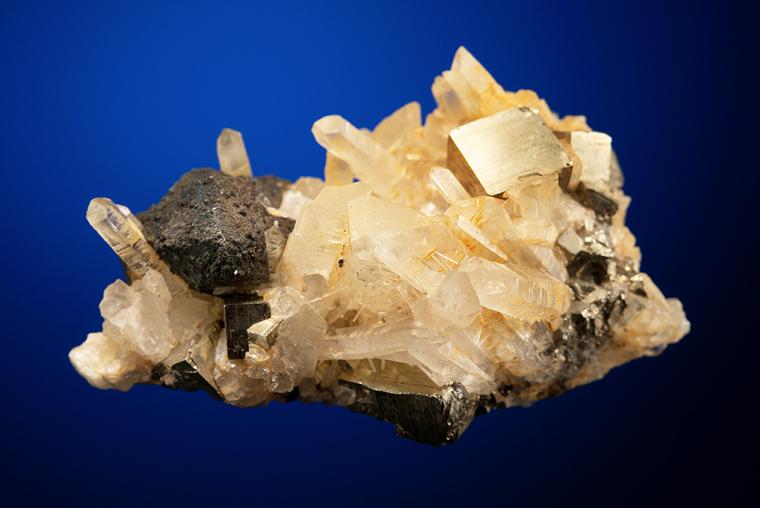 CHALCOPYRITE with PYRITE on QUARTZ