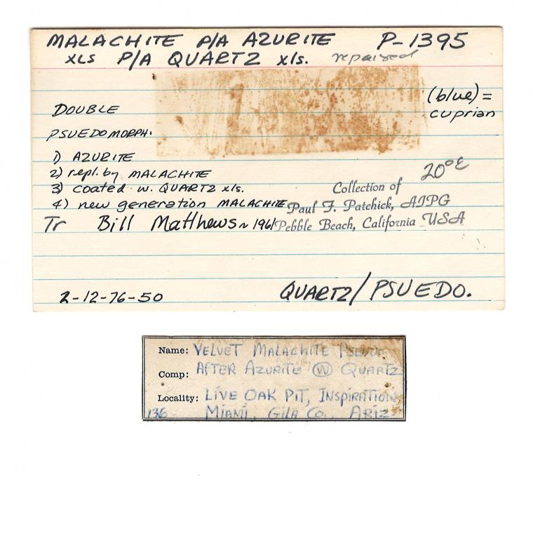 MALACHITE after AZURITE after QUARTZ